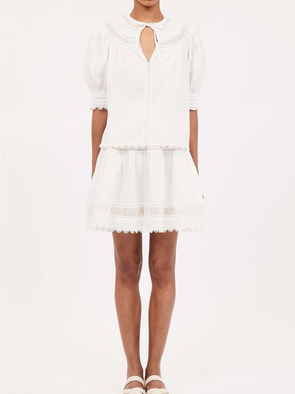 Ulla Johnson White Lace-Trim Mini Dress